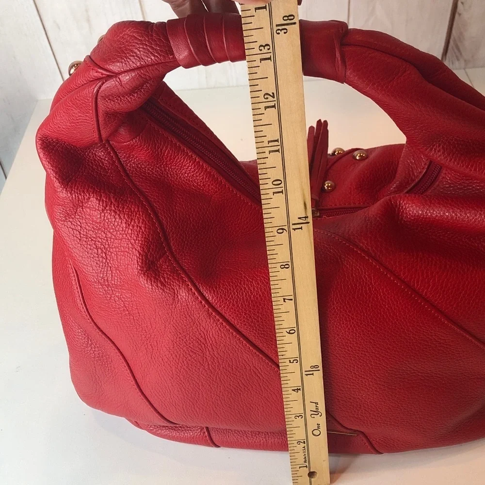 La Giodi de Toscana Red Studded Soft Leather Hobo Handbag Zip top Roomy NWOT